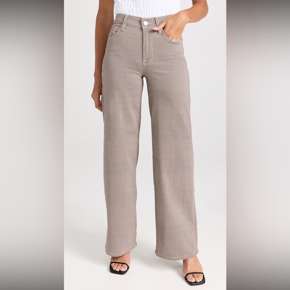 FRAME Le Slim Palazzo Pants Houndstooth Cream and Brown Size 32 - Picture 10 of 12